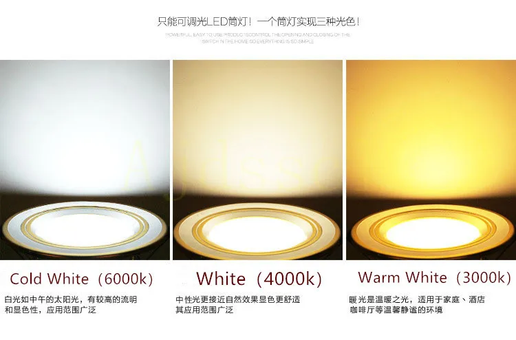 Dimmable Tricolor Dimmable LED Downlight, Luz Tri-tone,