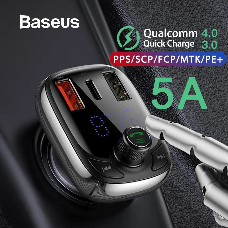 Online Baseus FM del modulador del transmisor del Bluetooth 5,0 Kit manos libres de coche de Audio MP3 jugador con PPS QC3.0 QC4.0 5A rápido auto cargador para coche
