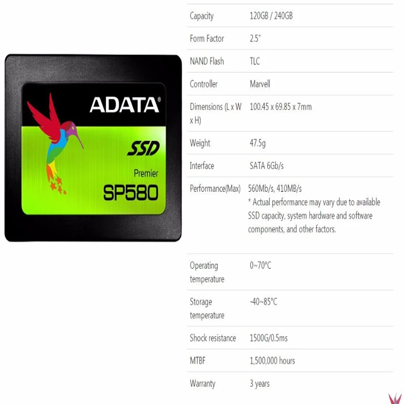 SSD накопитель ADATA SP580 120/240/480/960 Гб|Внутренние твердотельные накопители| |