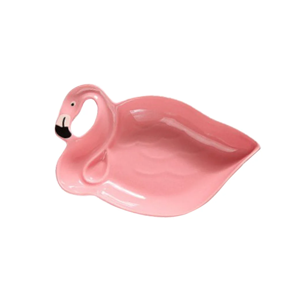 Ceramic Trinkets Tray For Necklace Earrings Rings Candy Nut Dish Flamingo Shaped Storage Tray for Girls