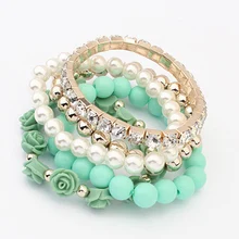 5 шт./компл. в богемном стиле Винтаж мульти-Слои Браслеты 6 цветов модная одежда с украшениями из жемчужин; туфли с цветочными украшениями; обувь подвески эластичный Браслеты браслеты для Для женщин