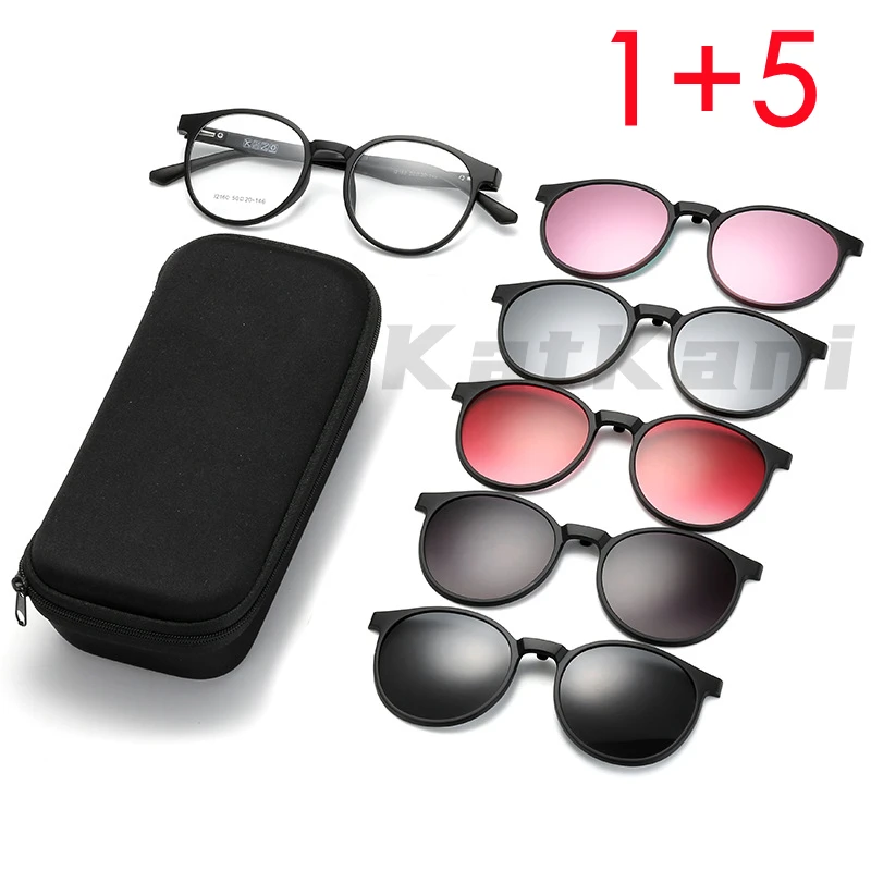 KatKani Set di occhiali magnetici da uomo e da donna Occhiali da sole polarizzati retrò rotondi 1+5 Occhiali da vista ottici_voghion.com