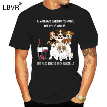 

A Woman Cannot Survive On Wine Alone She Needs Her Jack Russells Ladies T-Shirt Plus Size Tee Shirt