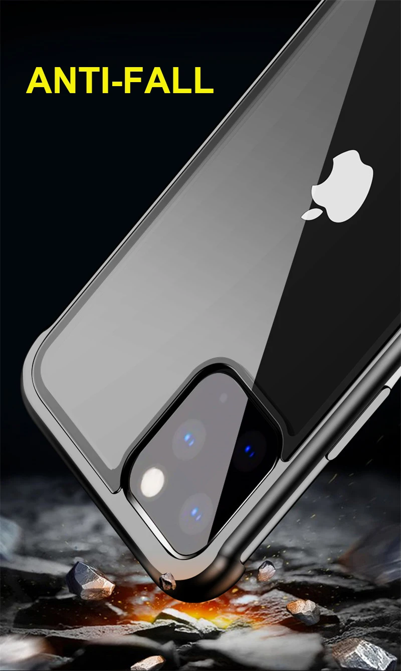 Пуш-ап металлический чехол для телефона для iPhone 11 чехол прозрачная задняя крышка из закаленного стекла безрамочный чехол для iPhone 11 Pro Max Funda