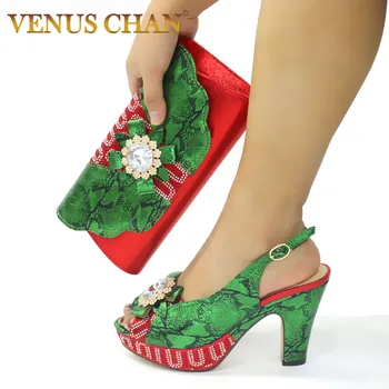 

Latest Design African Women Party Shoes with Bag Set Decorated with Rhinestone Elegant Crystal Shoes Slip on Women Party Pumps