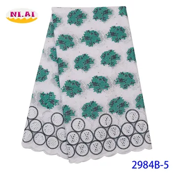 

African Dry Lace Fabric Swiss Voile Lace In Switzerland Swiss 100% Cotton Lace Fabric With Stone For Nigerian Dress NA2984B-2