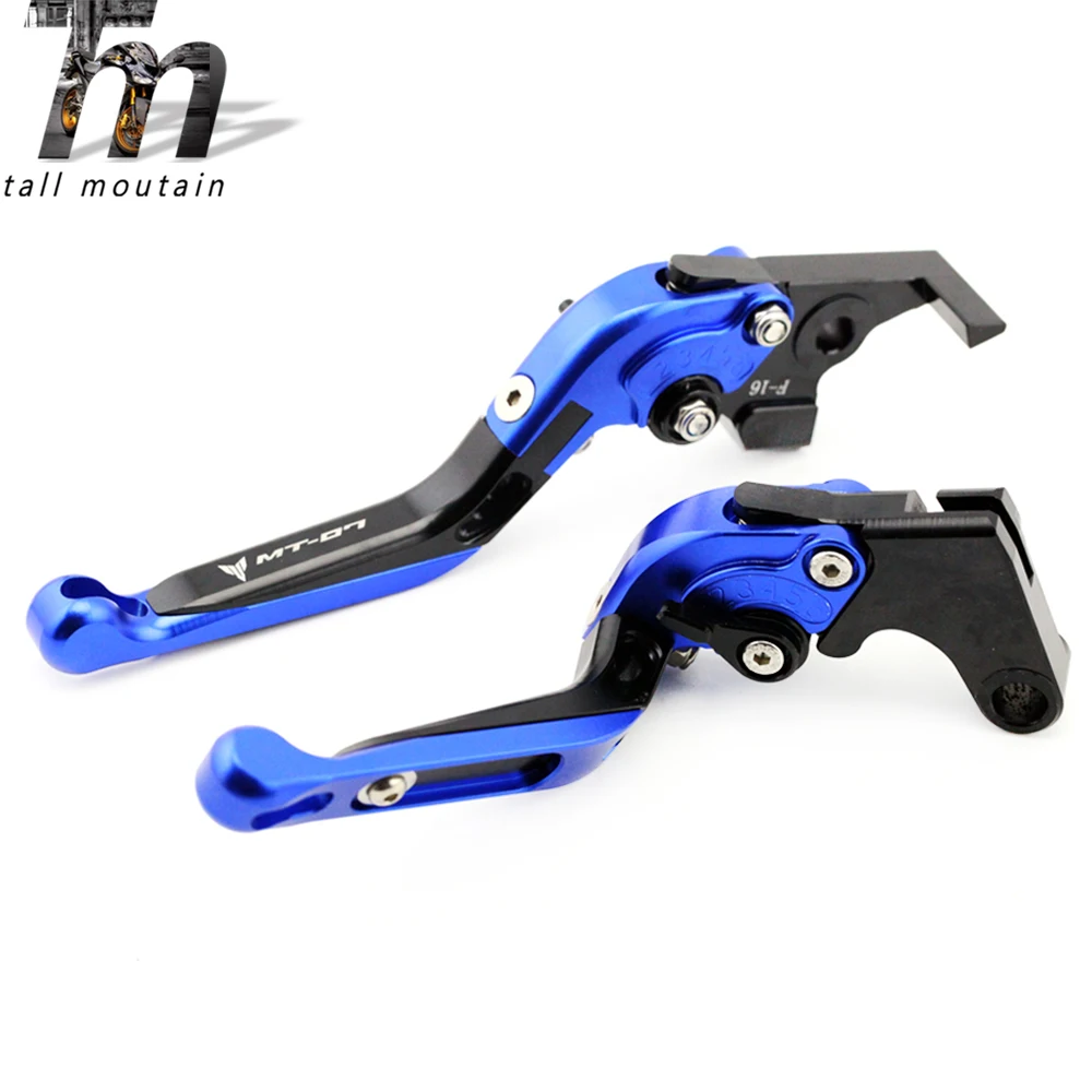 Тормозной рычаг сцепления для YAMAHA MT07 FZ07 FZ-07- 15 16 17 18 Синий Мотоцикл Регулируемый складной выдвижной логотип MT-07