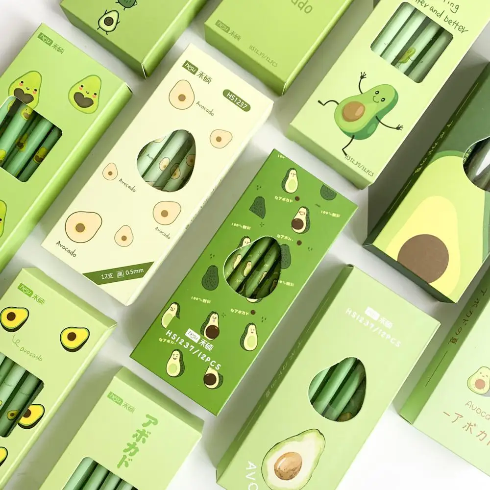 

12 pcs/box Avocado Season Fruit Gel Ink Pen Promotional Gift Stationery School Student Office Writing Pens Supply