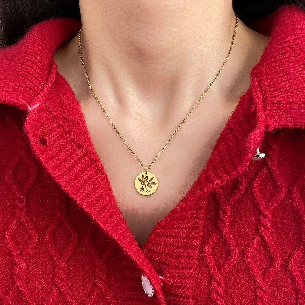 Stainless Steel Necklaces Delicate Lotus Root Flower Pendant Collar Chain Fashion Necklace For Women Jewelry Party Friends Gifts | Украшения