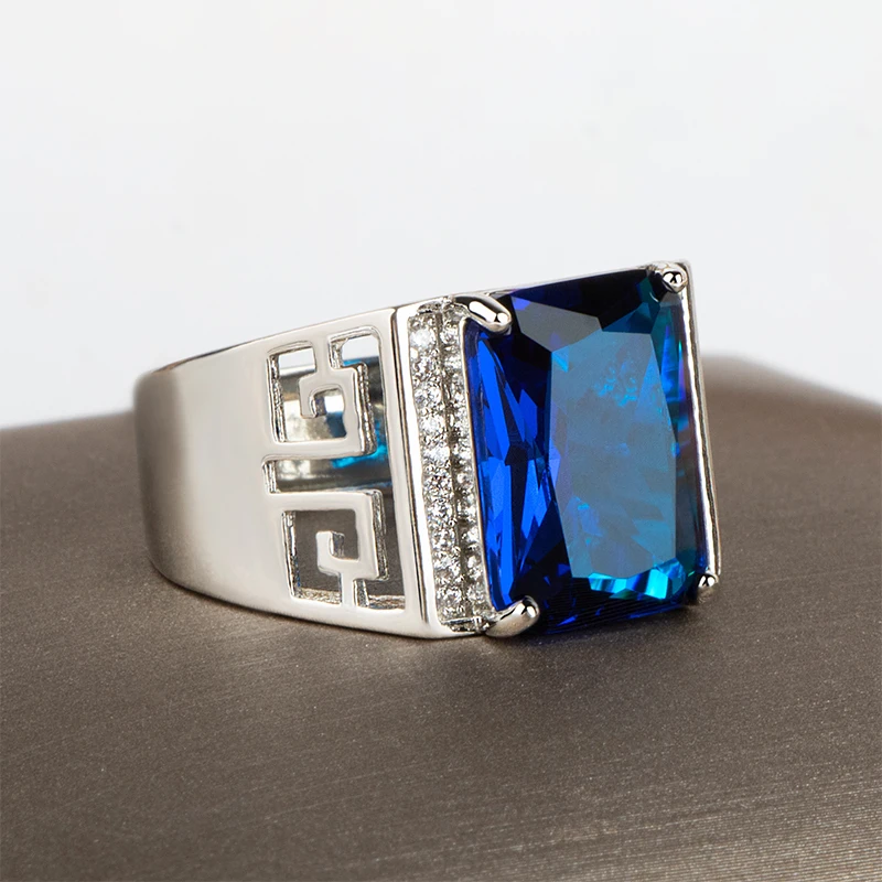 Cellacity Classic Silver 925 Jewelry Rings Man Rectangle Shape Sapphire Gemstones Open Adjust Size Fine Jewelry Gifts silver rings silver ring gemstone ring