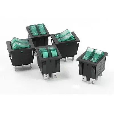 

Green Illuminated Light On/Off 2 Boat Rocker Switch 6A/250V 20A/125V AC 5 Pcs