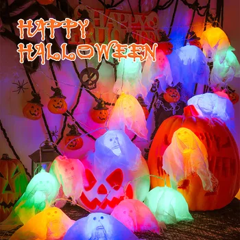 

Cross Border LED String Lights Skull INS Room Ornamental Festoon Lamp Gauze Skull Lighting Chain Halloween Lighting Chain