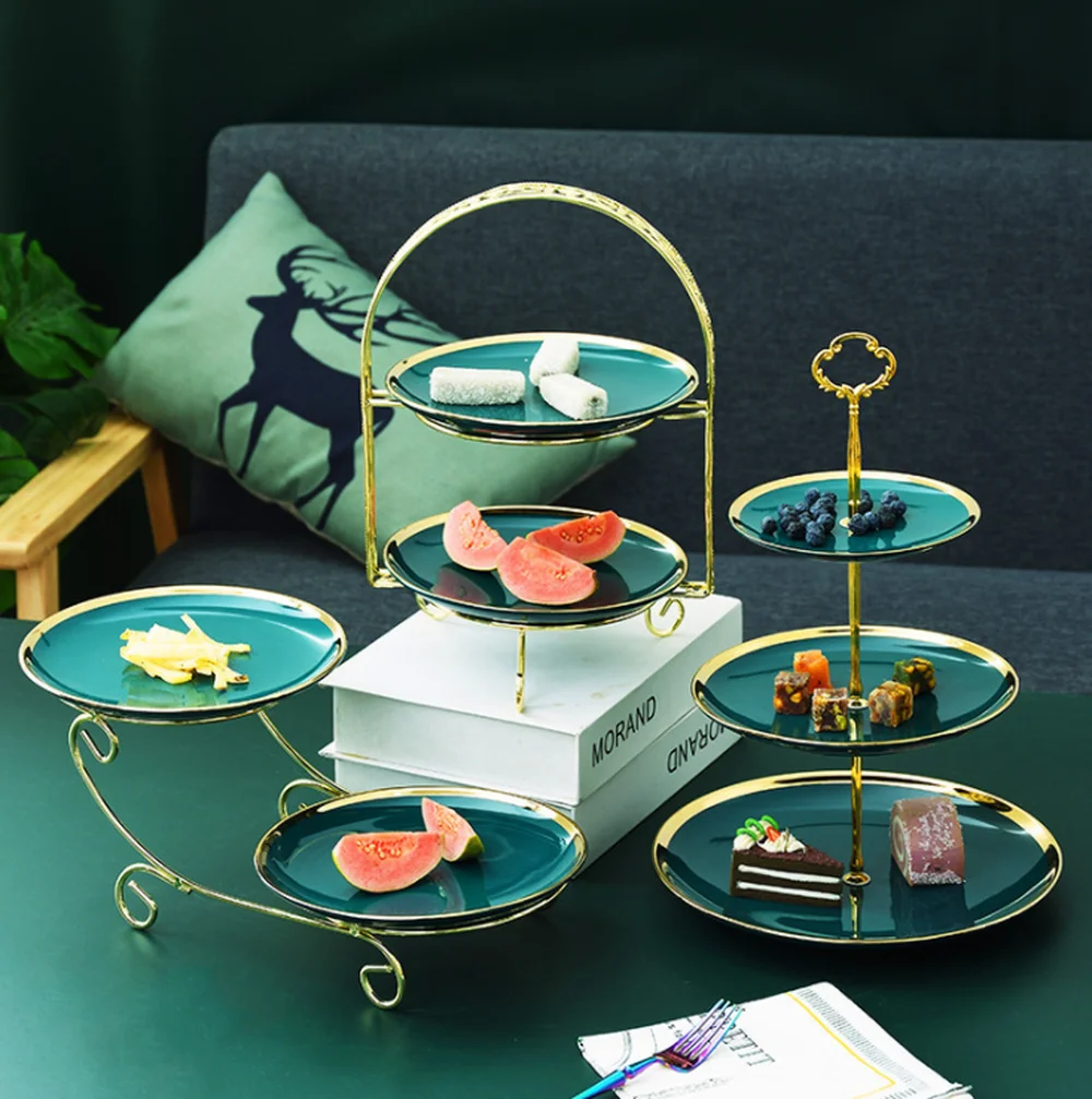 Тарелка для фруктов в европейском стиле набор креативная гостиная двойной торт стенд послеобеденный чай десертный стол конфеты, снек лоток керамическая тарелка