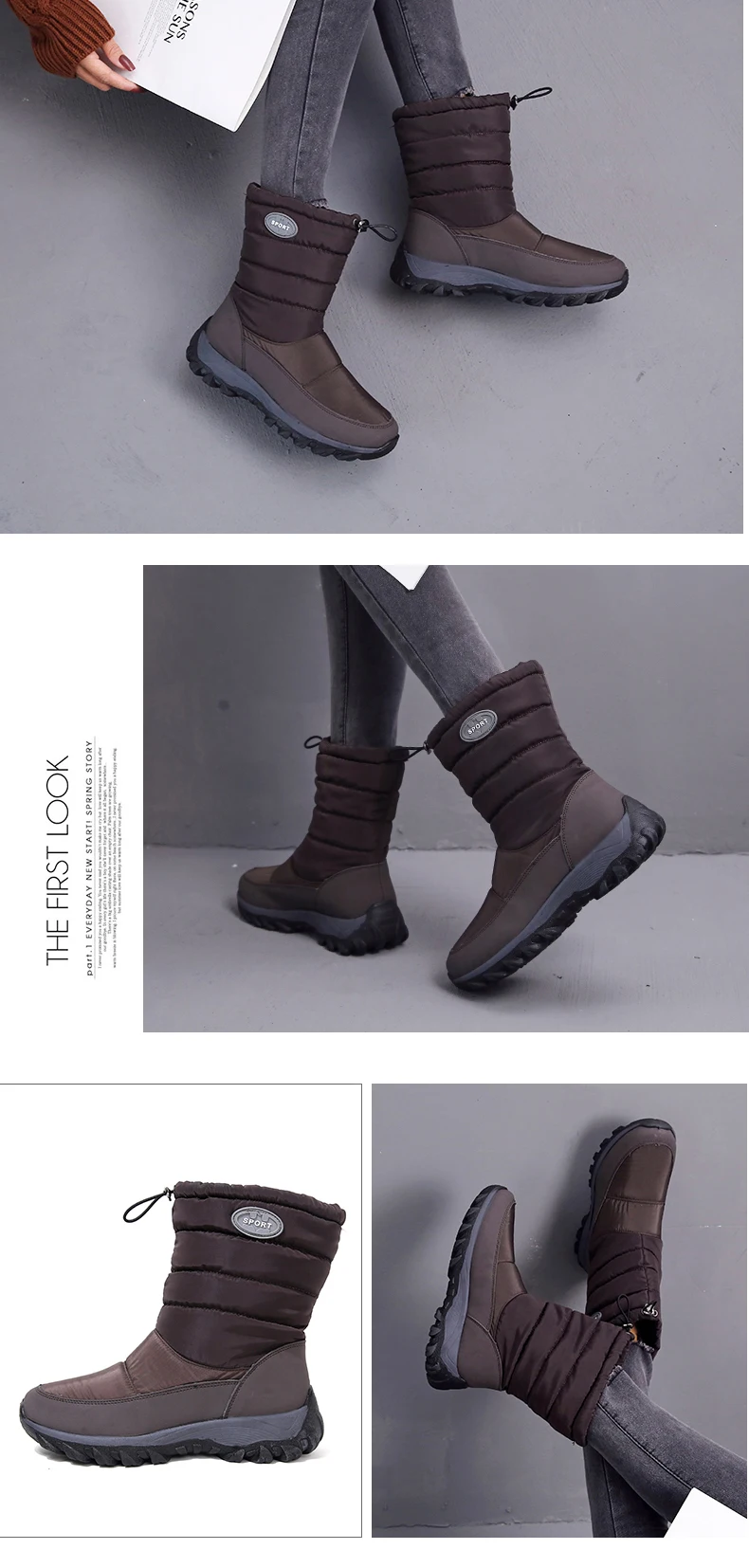 Fujin/зимние сапоги; водонепроницаемые сапоги на платформе 6 см; зимняя обувь из плюша с теплым мехом внутри; ботинки на молнии; женские зимние сапоги; ботинки
