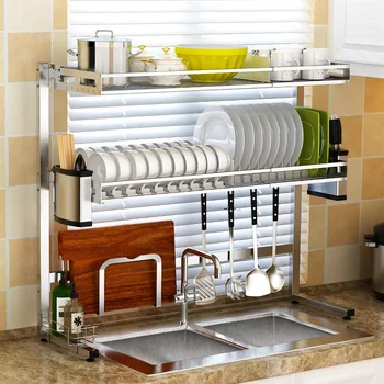 

Expandable Dish Drying Rack 2 Tier Over Sink Dish Drying Shelf Kitchen Storage Rack Knife Spoon Chopsticks Draining Cabinet Rack