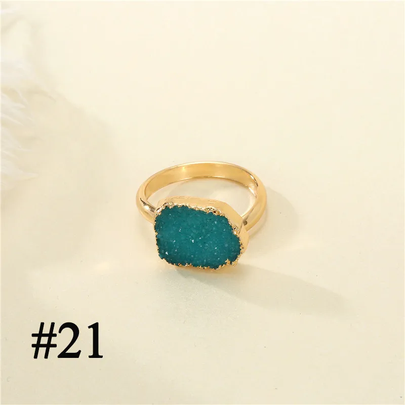 Vintage Boho Open Adjustable Pink Druzy Resin Rings Women Gold Plated Weddding Faux Geode Crystal Rings For Women Jewelry J171 (20)
