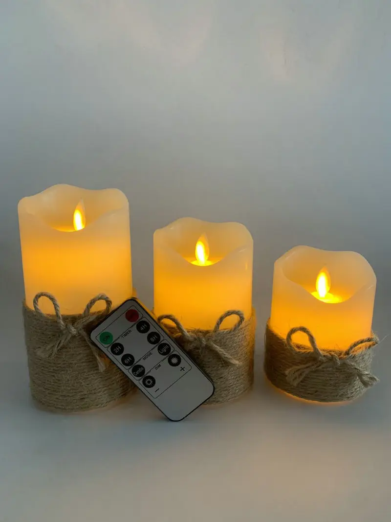 

Pack of 3 Remote controlled Flickering Led Candle set Battery Operated Electric Pillar Candles w/Timer Paraffin Wax Moving wick
