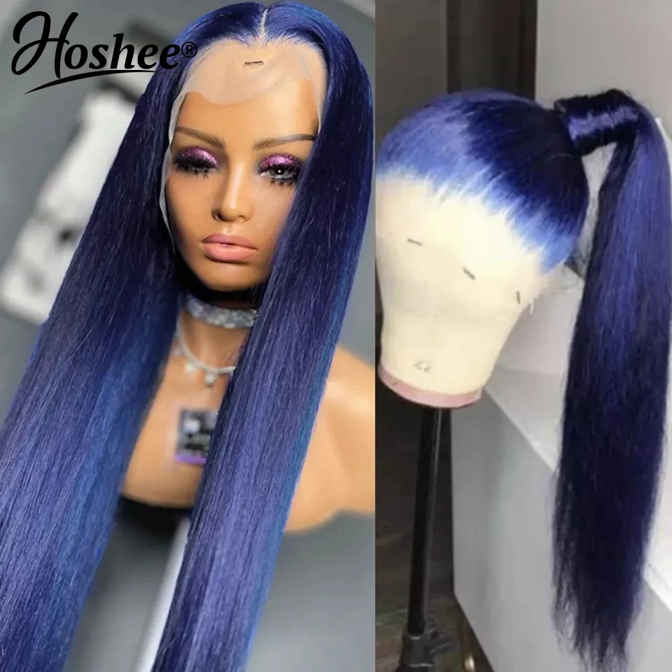 30 pulgadas azul oscuro peluca Remy peluca con malla frontal de pelucas de cabello humano para las mujeres peruano frente de encaje pelucas de cabello humano 200%