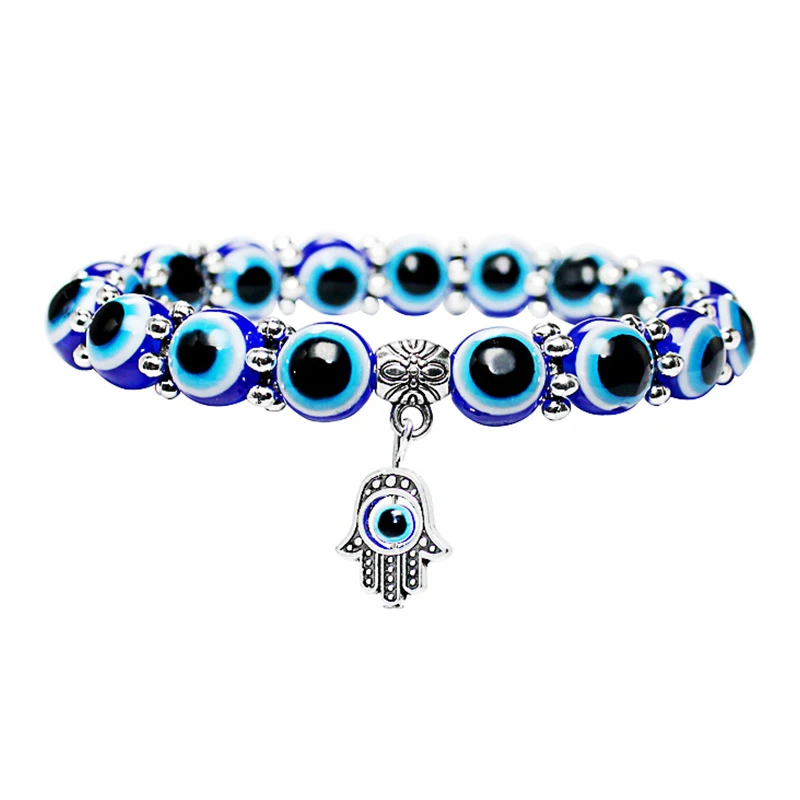 Venta de Color plata maldito azul ojo Hamsa la mano de Fátima Palm pulseras para las mujeres de cadena de cuentas de joyería Vintage regalos Mujer