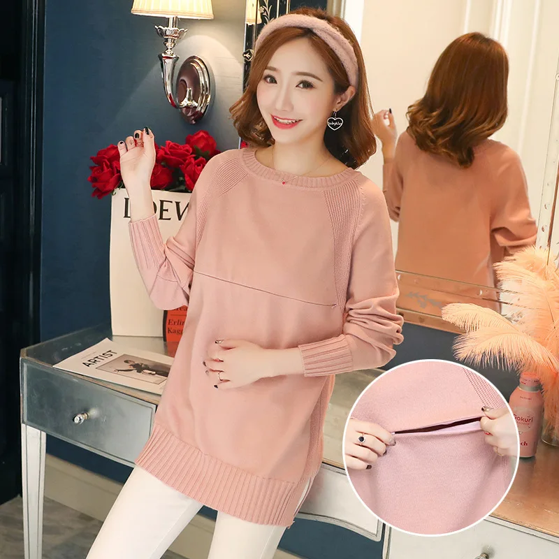 

Dress Sweater Go Out Lactation Clothes Round Neck Knitting Rendering Unlined Upper Garment Solid Color Insert Rotator Cuff