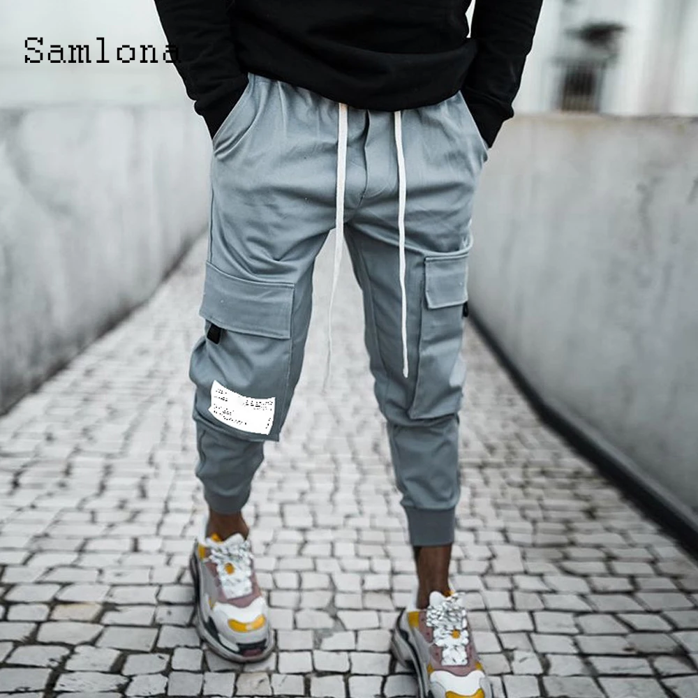 

2020 Spring Autumn men's pants leisure pocket trousers lace-up casual pants streetwear Hip Hop man cargo pants trend men clothes