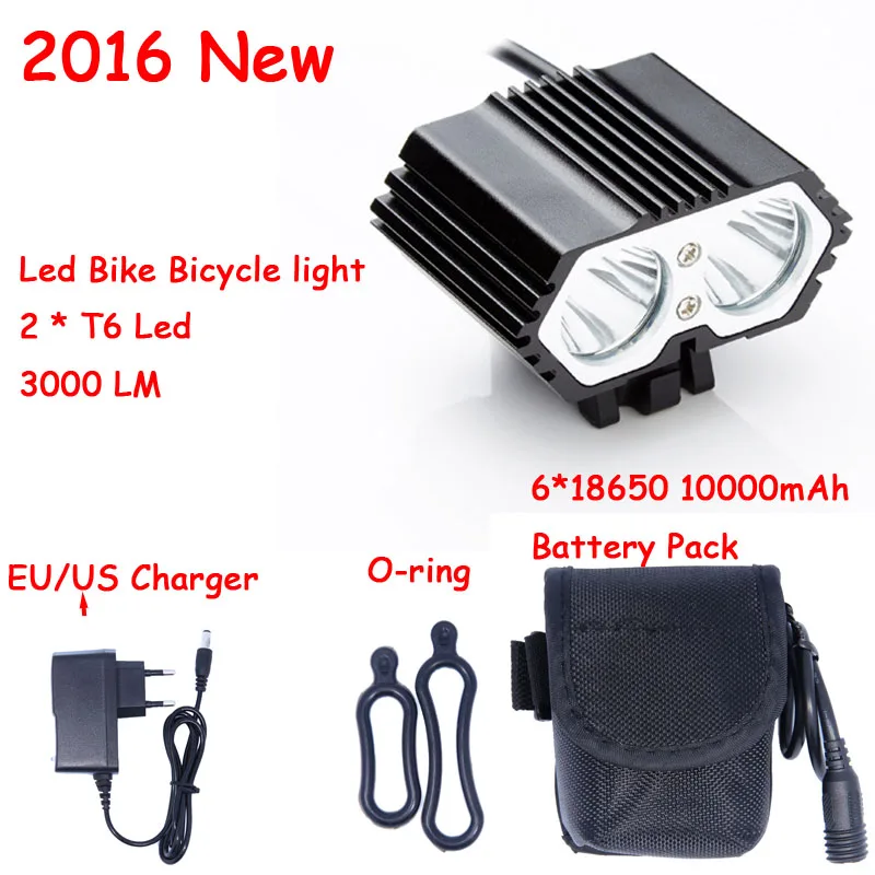 

2019 New 3000 Lumens 2 x XM-LT6 LED Cycling Bike Bicycle Light Head front Lights flash light Lamp + 18650 Battery Pack + Charger