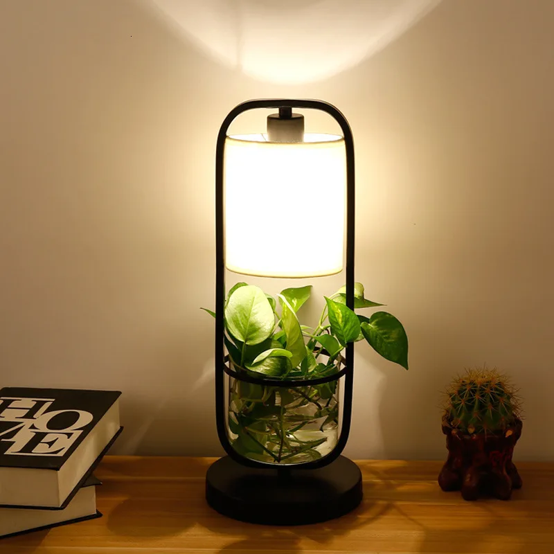 

American plant potted bar, study, bedroom, bedside lamp, dining room, individuality green lotus table lamp