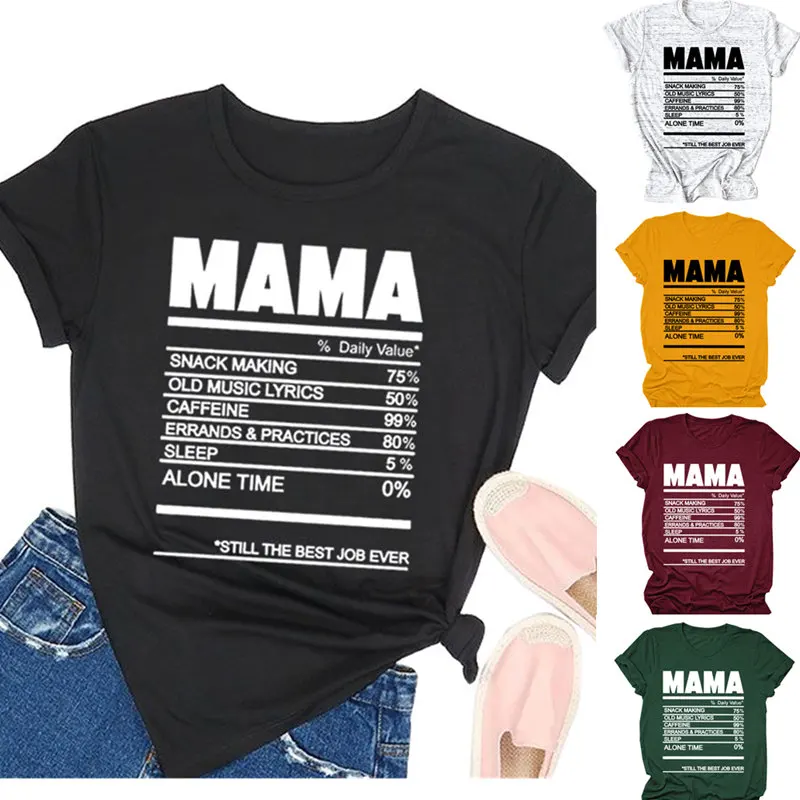 

Women MAMA Daily Value Streetwear Ladies Letters Slogan Top Soft Funny Crew Neck Hipster Floral Graphics Casual Tee T-Shirt