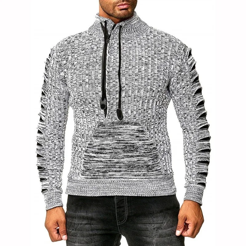 ZOGAA 2019 Mens Zip Wool Sweater Pullovers Long Sleeve Half-Zipper Sweater Jumper Knitwear Winter Cashmere Outerwears For Men