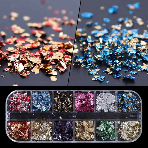 Powder Nail Flakes Mermaid Glitter Sequins Dust Irregular Gold Foil Aluminum Pink Purple White Paillettes Decorations JIOBW