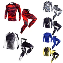 Мужской спортивный костюм компрессионная одежда фитнес-Тренировка термобелье Рашгард для MMA мужская быстросохнущая рубашка Спортивная одежда