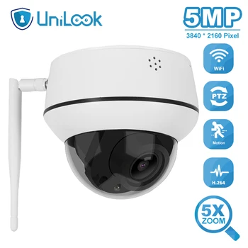 

UniLook 5MP Dome PTZ Wireless Camera Outdoor Support 5X Zoom Two Way Audio 2.7-13.5mm Lens Onvif Wifi PTZ Camera P2P View CamHi