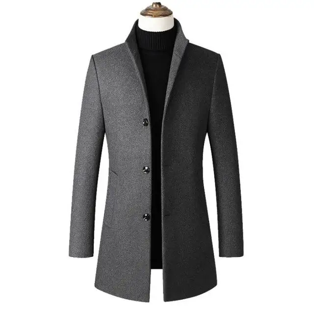 gray Модная мужская куртка из шерсти, мужское повседневное шерстяное пальто, тонкое шерстяное пальто с воротником, мужское длинное хлопковое пальто с воротником - Цвет: gray