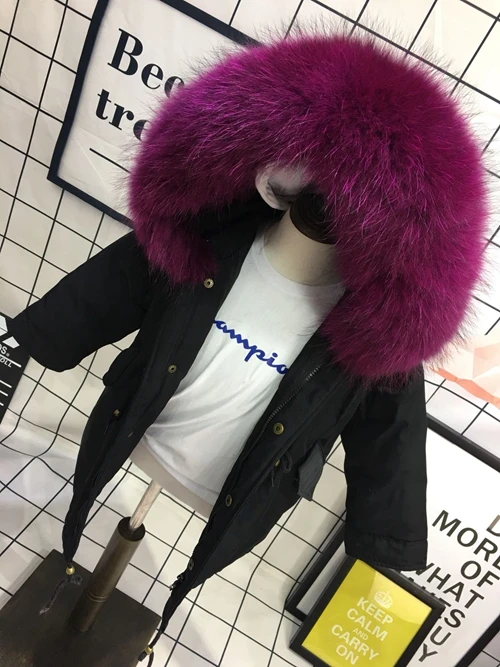 Детская куртка-пуховик на утином пуху до 30 градусов зимнее пальто для мальчиков и девочек куртка с капюшоном из меха енота верхняя одежда для девочек, пуховая парка От 4 до 12 лет, TZ430 - Цвет: Black Purple Fur