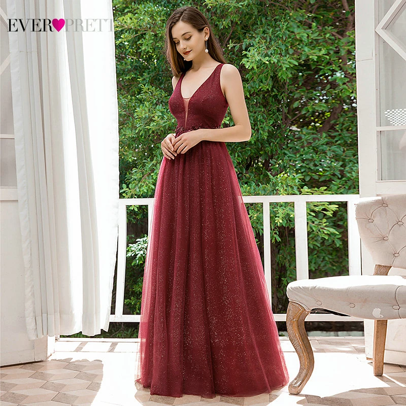 Pink Prom Dresses Ever Pretty EP00780PK Appliques A-Line Deep V-Neck Sleeveless Elegant Gala Dresses For Party Vestido Formatura