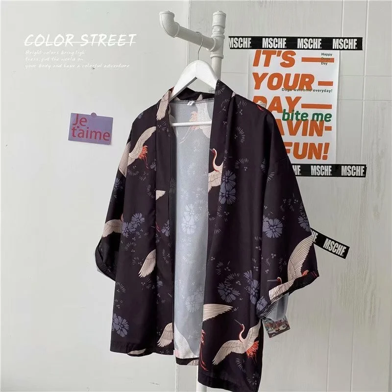 V-hanver Kimono Man Japanse Kleding Yukata Mannelijke Samurai Kostuum Haori Obi Strand Mannen Kimono Vest Japanse Streetwear Jas