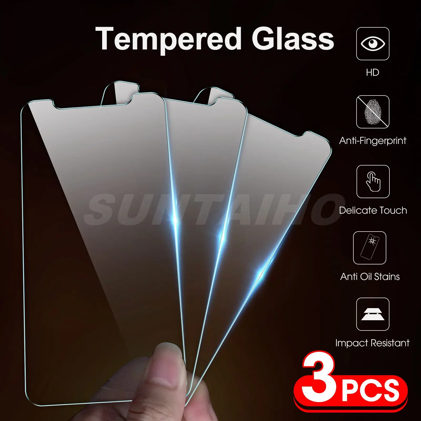 Protector de pantalla de vidrio templado para iPhone, Protector de pantalla de cristal para iPhone 7, 8, 11 Pro, Max, XR, XS, X, 5, 4S, 6, 6s, 7, 8 Plus, SE 2020, 3 uds.