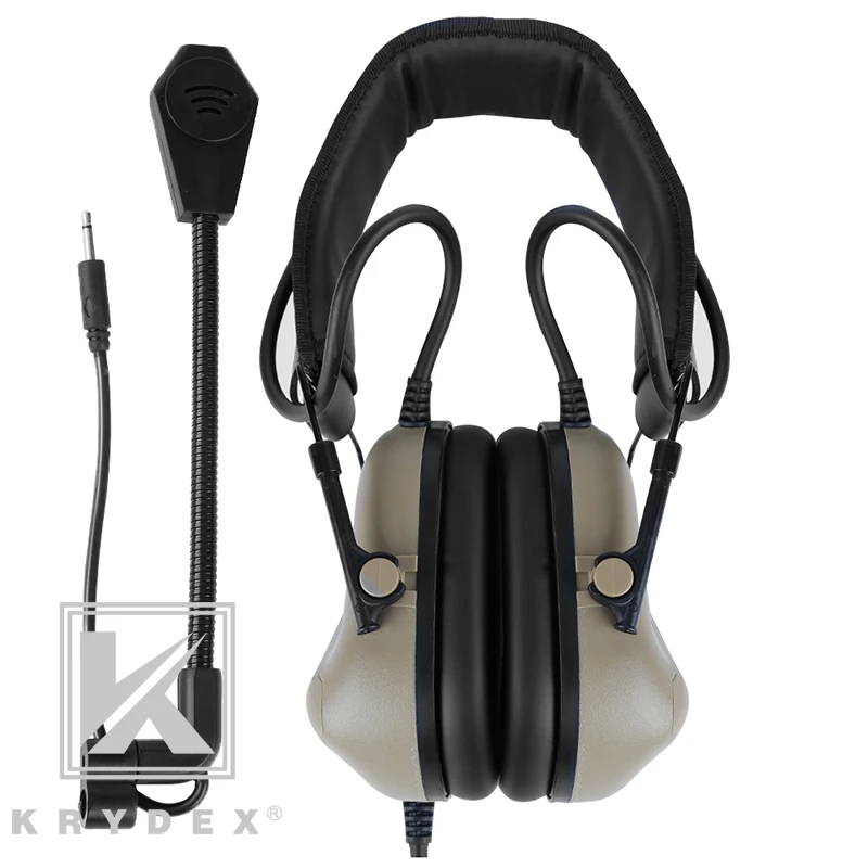 Fone de Ouvido com – Micphone de Cor para a Caça Atividades ao ar Fone de Ouvido Krydex Comunicação Tático Tiro Livre Militar Destacável