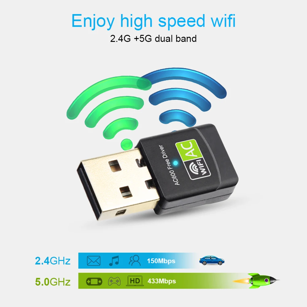 Wi Fi адаптер антенна 600 Мбит/с USB Ethernet ПК Wifi Lan Dongle AC|Сетевые карты| |
