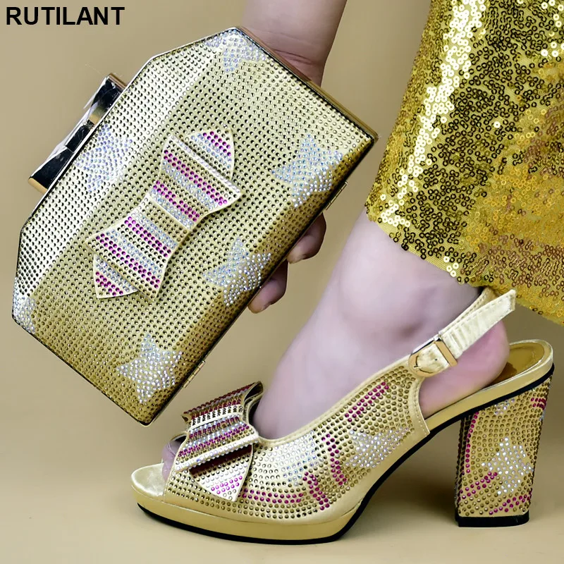 

African Wedding Italian Shoe and Bag Sets Decorate Spring Shoes Platform Women African Women Shoes and Bag Set Buckle Strap