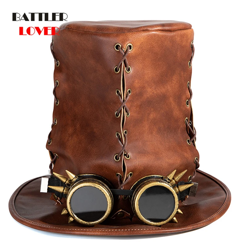 Cosplay Halloween Hats Steampunk Period Hat Steampunk Cap Carnival Masquerade Party for Men Split Leather Casual Solid Unisex