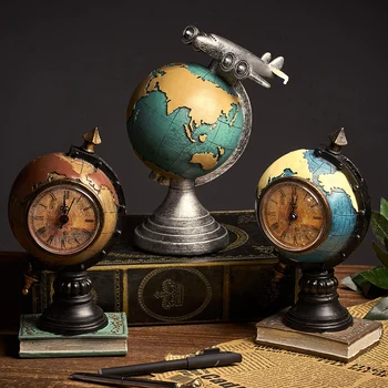 

Retro Globe Clock Home Decoration Living Room Office Cafe Nostalgic Crafts Desktop Display Wedding Decoration Gift