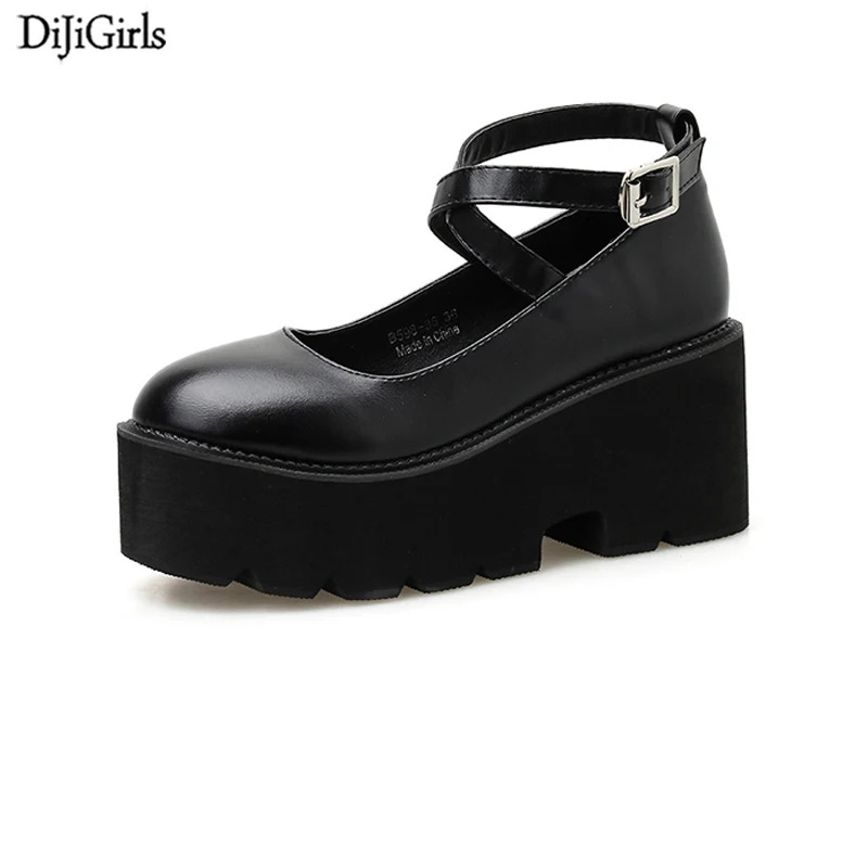 

Zapatos Plataforma Mujer Comfortable Women Platform Heels Casual Round Toe Thick Vintage Shoes Fall Creepers Harajuku Shoes