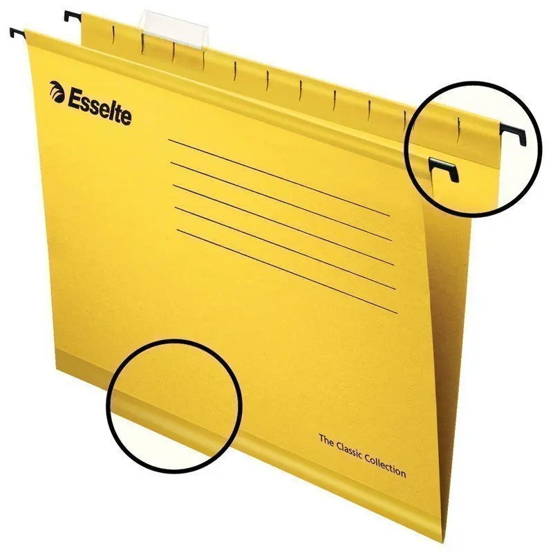 Подвесные папки А4/Foolscap (400х240 мм) до 300 листов КОМПЛЕКТ 25 шт желтые картон ESSELTE