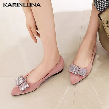 

KarinLuna 2020 New Fashion Plus Size 46 Flock Women Flats Pointed Toe Low Heels Crystal Summer Dress Women Shoes