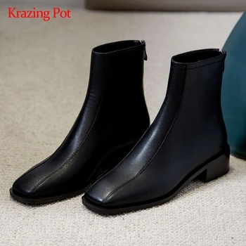 

Krazing pot Chelsea boots classic colors european dating dress square toe thick med heel zipper daily wear basic ankle boots L40