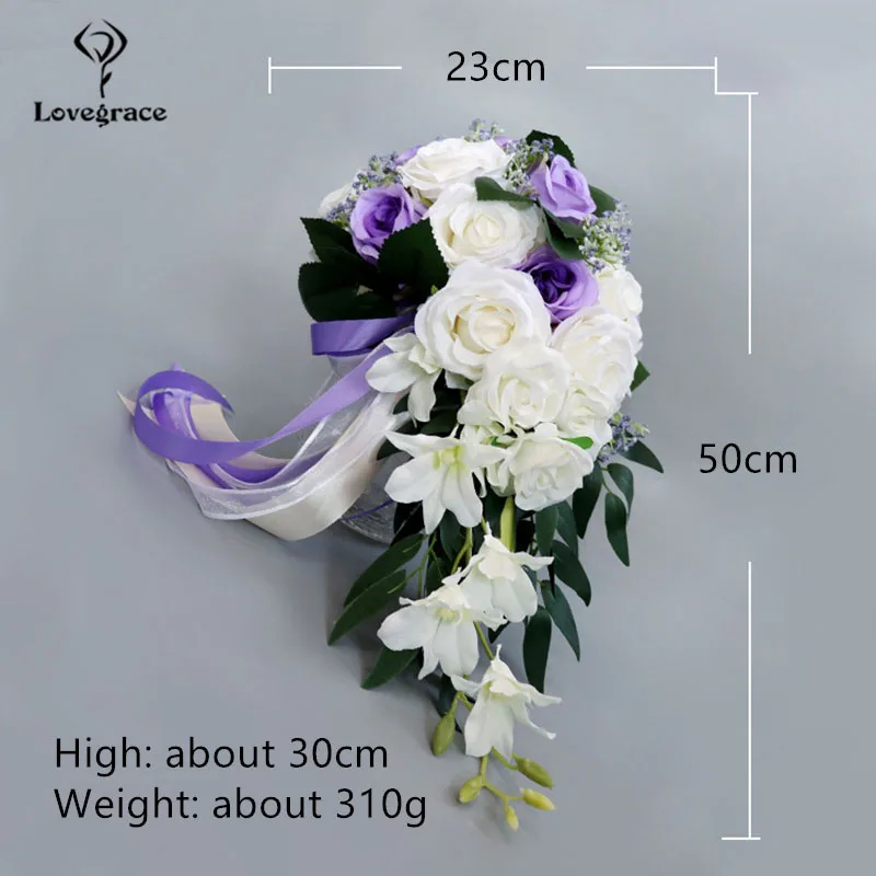 Wedding Bouquets Wedding Flower Decoration Lovegrace Bride Waterfall Wedding Bouquet Bridesmaid Vintage Wedding Rose Flower Marriage Party Supplies Pink Luxurious Bouquet