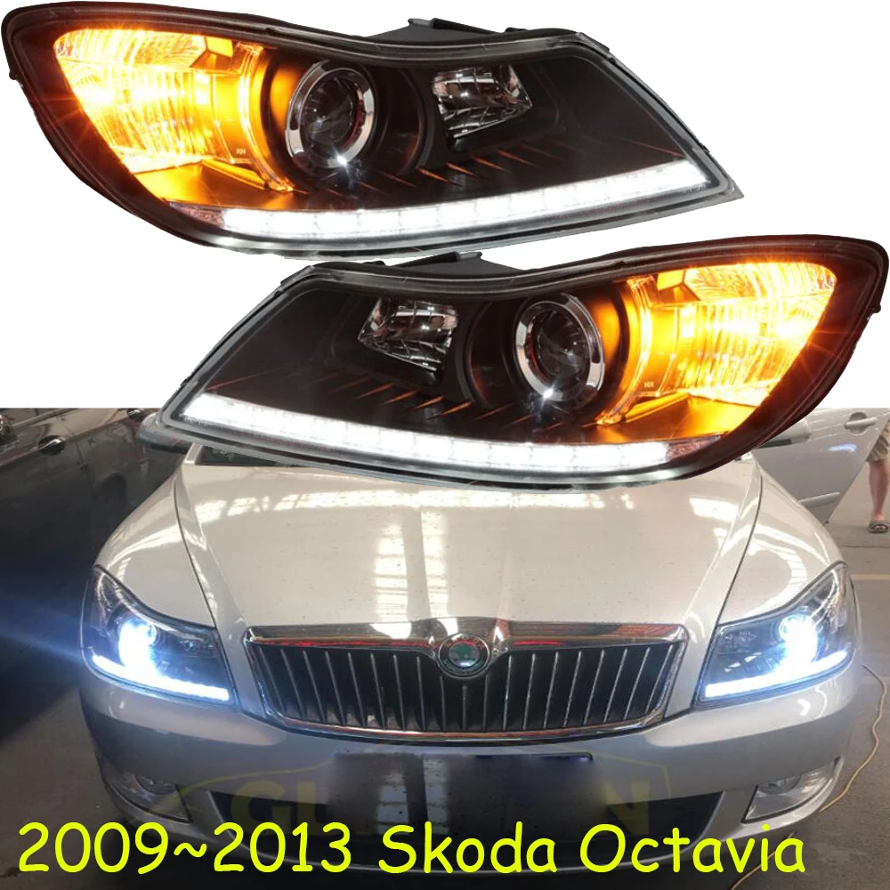 2 шт. 2009~ 2013 год автомобильный бупмер головной свет для Skoda Octavia фары автомобильные аксессуары светодиодный DRL HID ксенон, противотуманная фара для Octavia