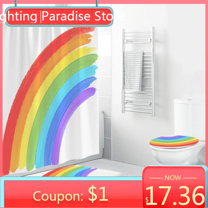 

4Pcs Set Waterproof Bathroom Non-Slip Pedestal Rug+Lid Toilet Cover+Bath Mat+Shower curtain Bathroom accessories decor -F300514