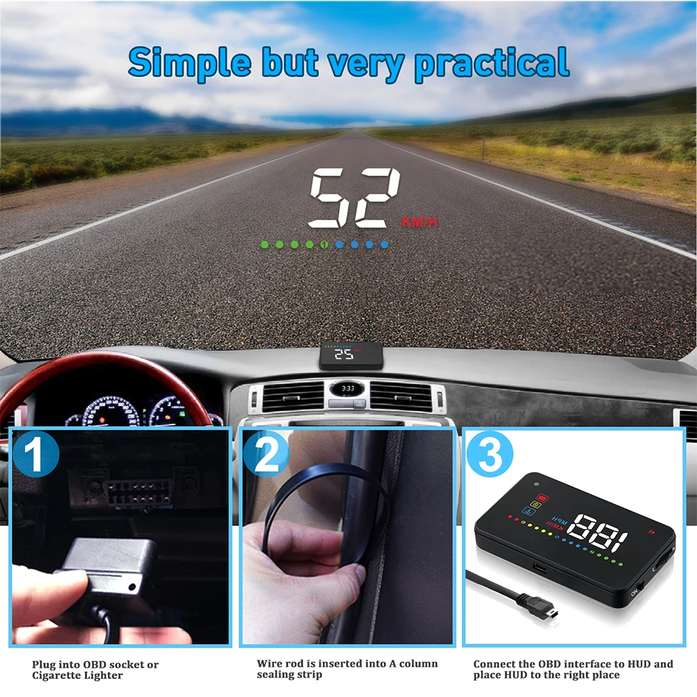 Автомобильный Универсальный Obd2 дисплей на лобовое стекло проекция Hud Авто A200 Цифровые автомобильные принадлежности для спидометра